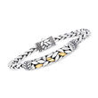 Sterling Silver and 18kt Yellow Gold Bali-Style Leaf ID Bracelet