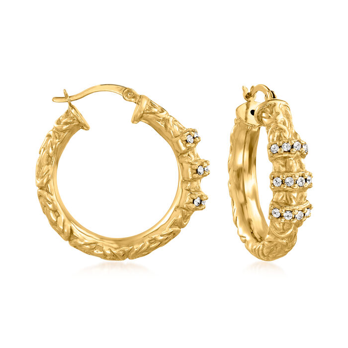 .36 ct. t.w. CZ Hoop Earrings in 18kt Gold Over Sterling