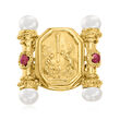 Italian Tagliamonte 5-5.5mm Cultured Pearl and .40 ct. t.w. Ruby Etruscan-Style Ring in 18kt Gold Over Sterling