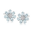 2.10 ct. t.w. Aquamarine and .15 ct. t.w. Diamond Flower Earrings in 14kt White Gold