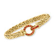 1.08 ct. t.w. Garnet Circle Station Wheat-Chain Bracelet in 18kt Gold Over Sterling