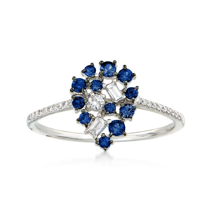 .20 ct. t.w. Sapphire and .15 ct. t.w. Diamond Pear-Shaped Ring in 18kt White Gold
