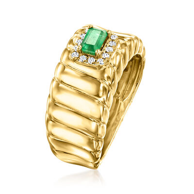 .30 Carat Emerald Ring with Diamond Accents in 18kt Gold Over Sterling