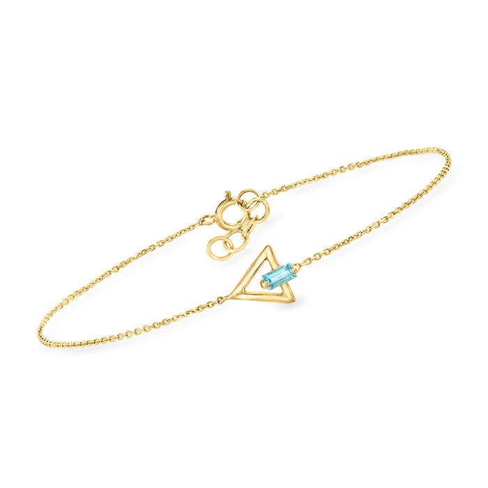 .10 Carat Sky Blue Topaz Triangle Bracelet in 14kt Yellow Gold