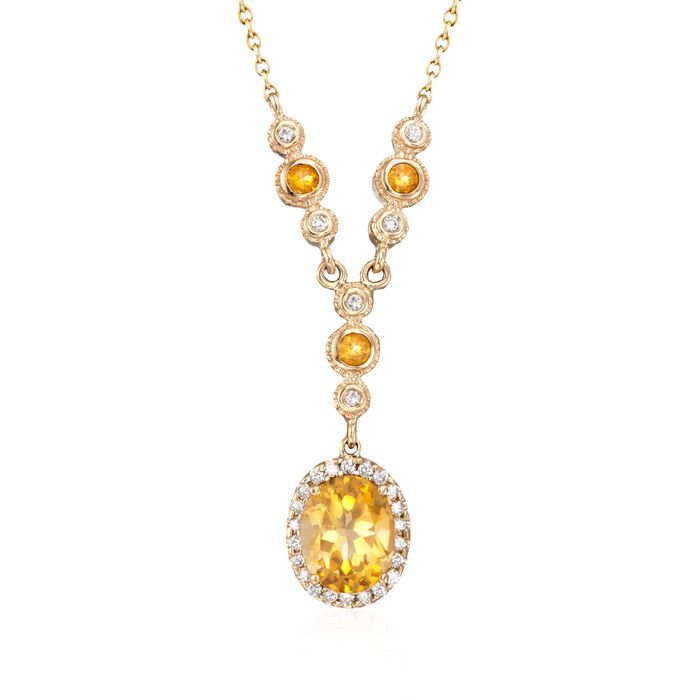 2.75 ct. t.w. Citrine and .29 ct. t.w. Diamond Y-Style Necklace in 14kt Yellow Gold 