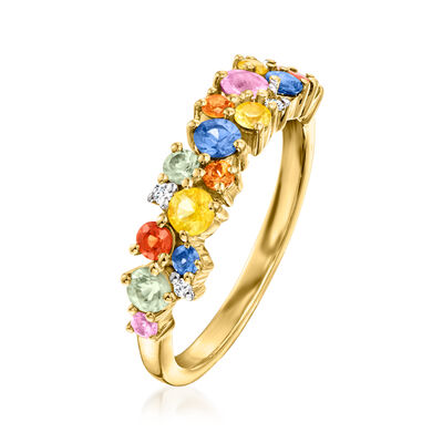 1.10 ct. t.w. Multicolored Sapphire Ring with Diamond Accents in 18kt Gold Over Sterling