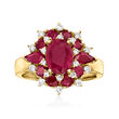 3.20 ct. t.w. Ruby and .30 ct. t.w. Diamond Cluster Ring in 14kt Yellow Gold