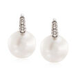 12-13mm Cultured South Sea Pearl and .16 ct. t.w. Diamond Earrings in 18kt White Gold