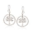 Sterling Silver Diamond-Cut and Polished Tree of Life Drop Earrings