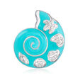 Belle Etoile &quot;Seashells&quot; Aquamarine Enamel Seashell Pendant with CZ Accents in Sterling Silver