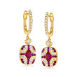 1.60 ct. t.w. Ruby and .61 ct. t.w. Diamond Drop Earrings in 14kt Yellow Gold