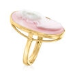 C. 1990 Vintage Pink Agate Cameo Ring in 14kt Yellow Gold