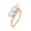 6mm Cultured Pearl Trio Ring with Diamond Accents in 14kt Yellow Gold