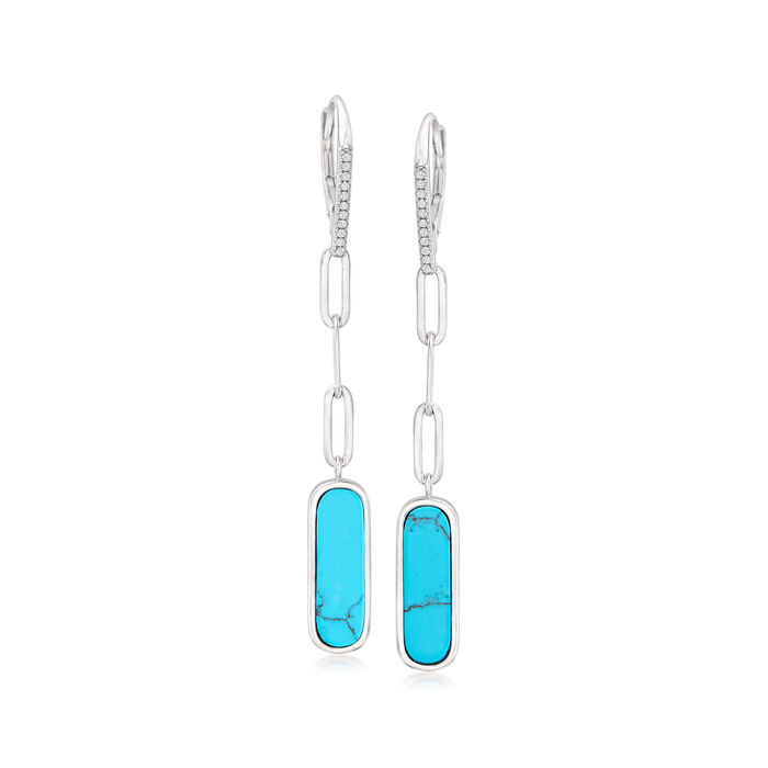 Charles Garnier Turquoise and .11 ct. t.w. CZ Paper Clip Link Drop Earrings in Sterling Silver