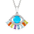 Turquoise and 1.20 ct. t.w. Multi-Gemstone Evil Eye Pendant Necklace in Sterling Silver