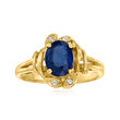 C. 1980 Vintage 1.60 Carat Sapphire Ring with Diamond Accents in 14kt Yellow Gold