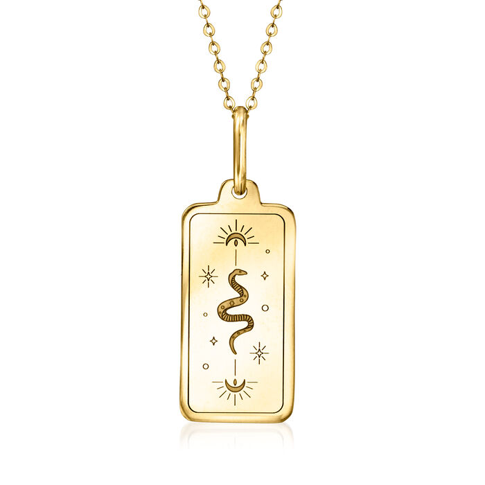 Italian 14kt Yellow Gold Snake Tarot Card Pendant Necklace