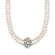 C. 1970 Vintage Cultured Pearl and .50 ct. t.w. Diamond Double-Strand Necklace in 18kt White Gold