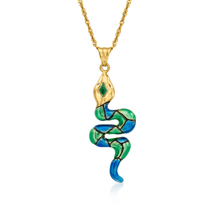 Italian Multicolored Enamel Snake Pendant Necklace in 18kt Gold Over Sterling