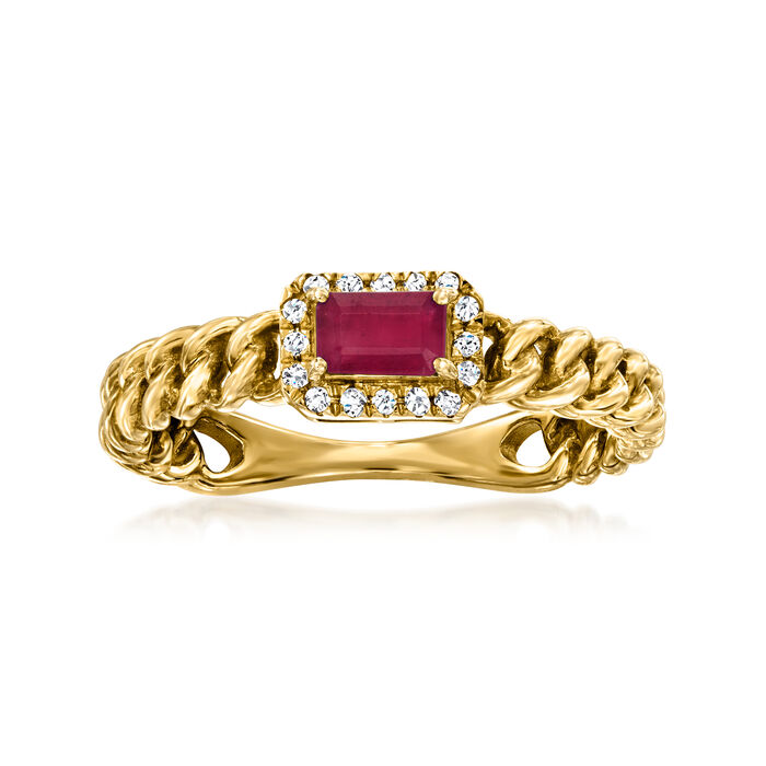 .30 Carat Ruby Curb-Link Ring with Diamond Accents in 14kt Yellow Gold