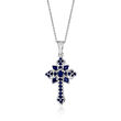 1.42 ct. t.w. Sapphire Cross Pendant Necklace in Sterling Silver