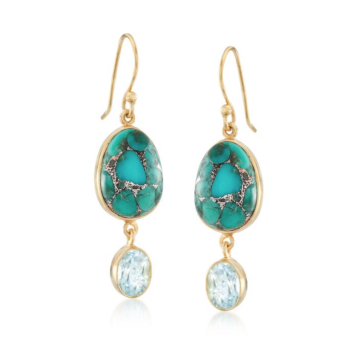 Turquoise and 8.00 ct. t.w. Blue Topaz Drop Earrings in 18kt Gold Over Sterling Silver 