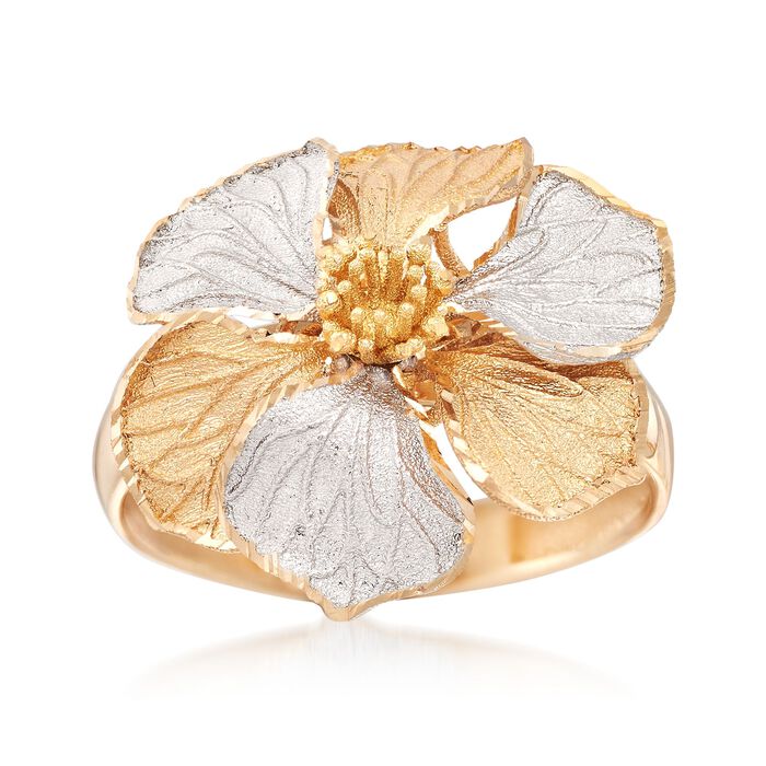 Italian 18kt Two-Tone Gold Flower Ring