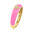 Diamond-Accented Heart Ring with Pink Enamel in 18kt Gold Over Sterling