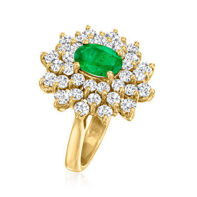 1.10 Carat Emerald and 1.80 ct. t.w. Diamond Ring in 14kt Yellow Gold