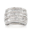 1.50 ct. t.w. Round and Baguette Diamond Multi-Row Ring in Sterling Silver