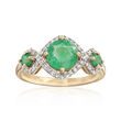 1.30 ct. t.w. Emerald and .17 ct. t.w. Diamond Three-Stone Ring in 14kt Yellow Gold