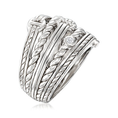 Judith Ripka &quot;Vienna&quot; Diamond-Accented Multi-Row Ring in Sterling Silver