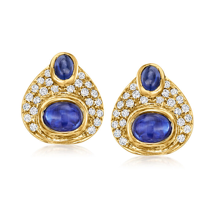 C. 1980 Vintage 4.50 ct. t.w. Sapphire and 1.00 ct. t.w. Diamond Earrings in 18kt Yellow Gold