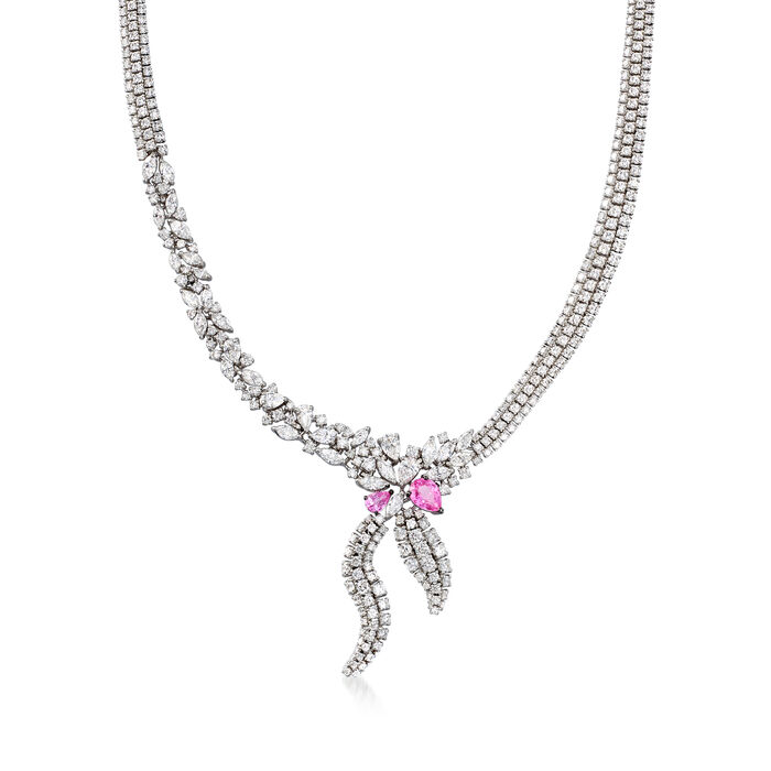 C. 1990 Vintage Stefan Hafner 19.15 ct. t.w. Diamond and 2.00 ct. t.w. Pink Sapphire Necklace in 18kt White Gold