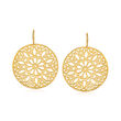 Italian Andiamo 14kt Yellow Gold Over Resin Floral Disc Drop Earrings