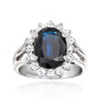 C. 1990 Vintage 3.03 Carat Sapphire and .64 ct. t.w. Diamond Ring in 18kt White Gold