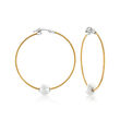 ALOR &quot;Classique&quot; 8mm Cultured Pearl and Yellow Stainless Steel Cable Hoop Earrings with 18kt White Gold