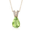 C. 1990 Vintage 6.55 Carat Green Topaz Pendant Necklace with Diamond Accents in 10kt Yellow Gold