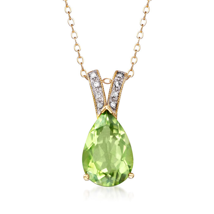 C. 1990 Vintage 6.55 Carat Green Topaz Pendant Necklace with Diamond Accents in 10kt Yellow Gold