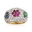 C. 1990 Vintage 2.10 ct. t.w. Diamond Dome Ring with .95 ct. t.w. Multi-Stones in 18kt Yellow Gold