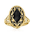 Black Onyx Scrollwork Ring in 14kt Yellow Gold