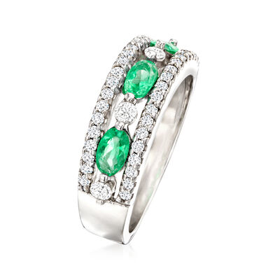 .70 ct. t.w. Emerald and .52 ct. t.w. Diamond Ring in 14kt White Gold