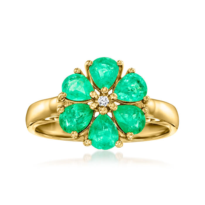 1.60 ct. t.w. Emerald Floral Ring with Diamond Accent in 18kt Gold Over Sterling