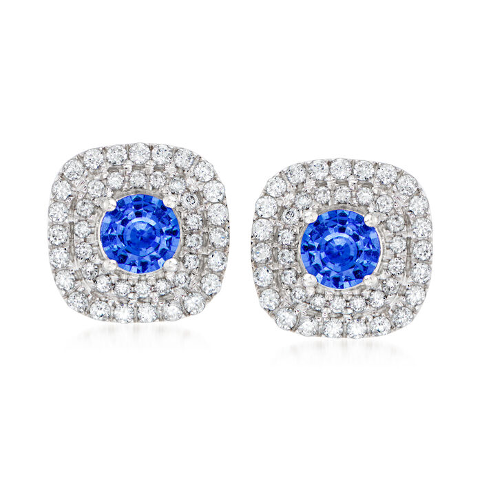 C. 1980 Vintage .80 ct. t.w. Sapphire and .65 ct. t.w. Diamond Earrings in 18kt White Gold
