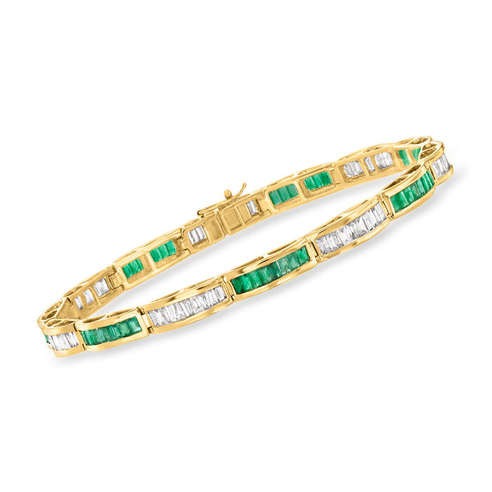 2.10 ct. t.w. Emerald and 1.60 ct. t.w. Diamond Tennis Bracelet in 14kt Yellow Gold