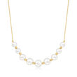 6-10mm Cultured Pearl Curved Station Necklace in 14kt Yellow Gold