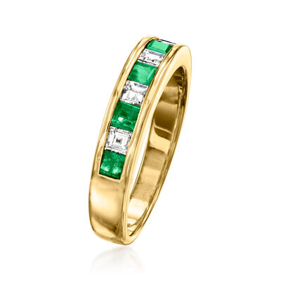 C. 1980 Vintage .60 ct. t.w. Emerald and .40 ct. t.w. Diamond Ring in 18kt Yellow Gold