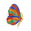 C. 1970 Vintage Multi-Gemstone Inlay Butterfly Pin with .16 ct. t.w. Diamond  in 18kt Yellow Gold