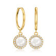 6-6.5mm Cultured Pearl and .10 ct. t.w. White Topaz Drop Earrings in 18kt Gold Over Sterling