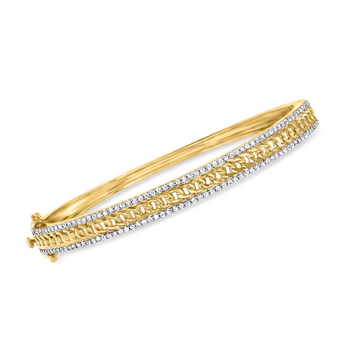 .75 ct. t.w. Diamond Curb-Link Bangle Bracelet in 18kt Gold Over Sterling